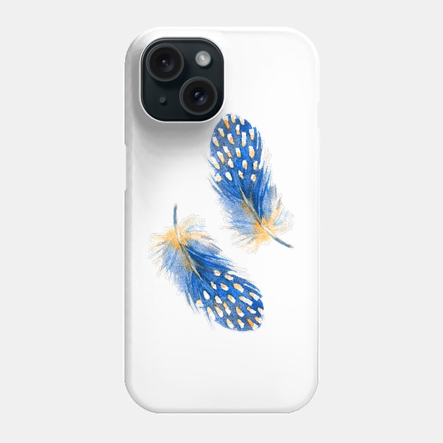 Blue Feathers of Helmeted guineafowl. Watercolor Phone Case by ArchiTania