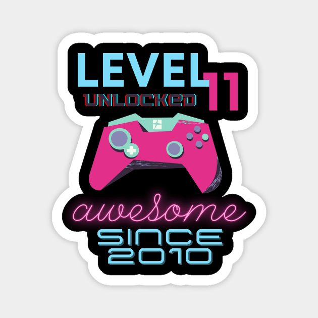 Level 11 Unlocked Awesome 2010 Video Gamer Magnet by Fabled Rags 