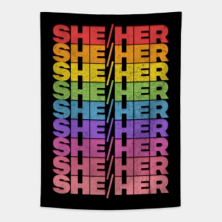 She/Her Pronouns / Retro Faded Design Tapestry