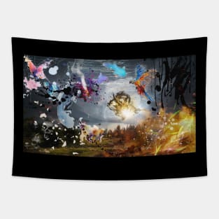 3D LAKE DRAGON ART PRINTS Tapestry