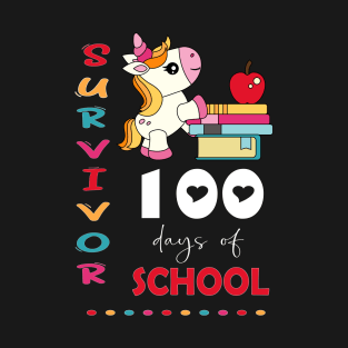 100 Days Of School Shirt Cute Survivor Unicorn & Books Kids T-Shirt