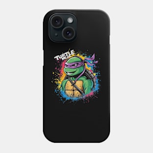 A striking and vibrant illustration of a ninja turtle, wearing a pair of sleek headphones Phone Case