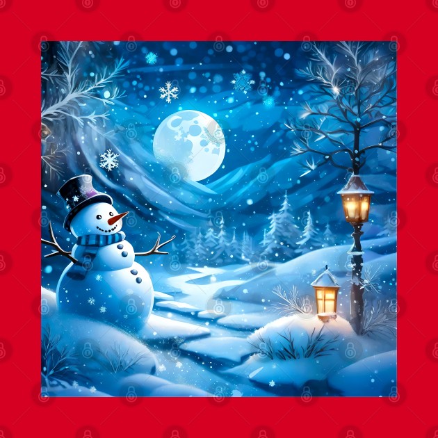 Winter Fairy Tale: Snowman Wizard in the Forest with Snowflakes by Diador