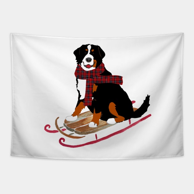 Bernese Mountain Dog Sledding Tapestry by emrdesigns