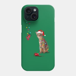 Santa Cat Tangled Up In Christmas Lights Phone Case