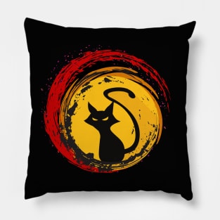 The black cat in the fire ball Pillow