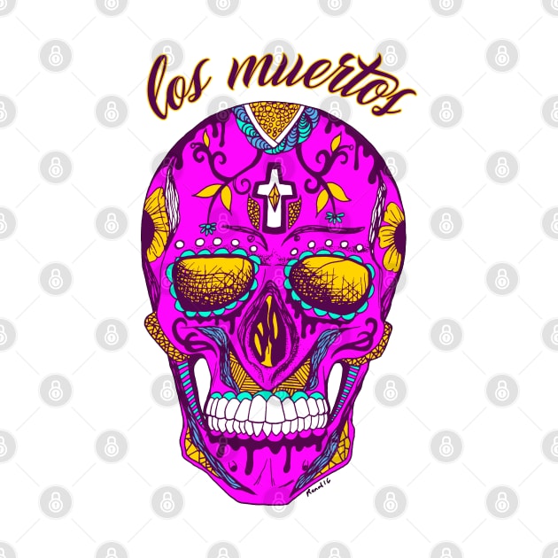 Neon Pink Los Muertos Skull by kenallouis