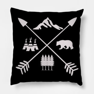 silhouette nature - simple nature design with tribe, mountain, trees Pillow