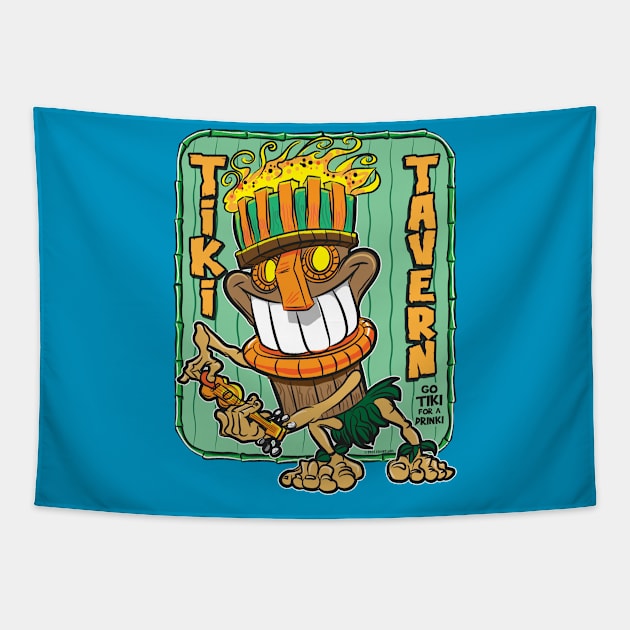 Tiki Tavern, Go Tiki for a Drinki , Tiki on Ukulele Tapestry by eShirtLabs