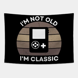 I'm not old, I'm Classic | Handheld Console | Retro Hardware | Vintage Sunset | Sepia | '80s '90s Video Gaming Tapestry