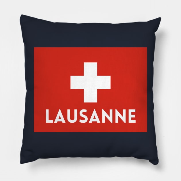 Lausanne City in Swiss Flag Pillow by aybe7elf