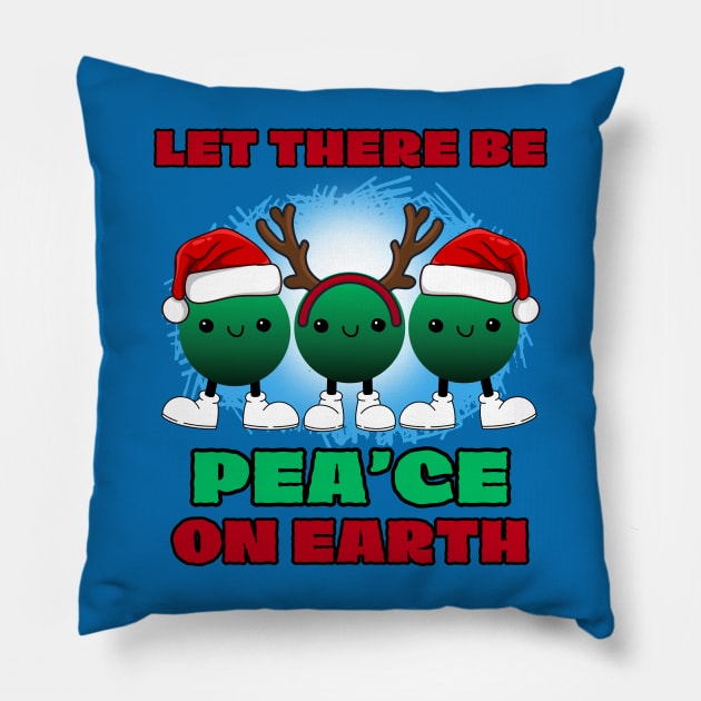 Funny Christmas snow peas, Let there be Pea'ce on earth Pillow by Shean Fritts 