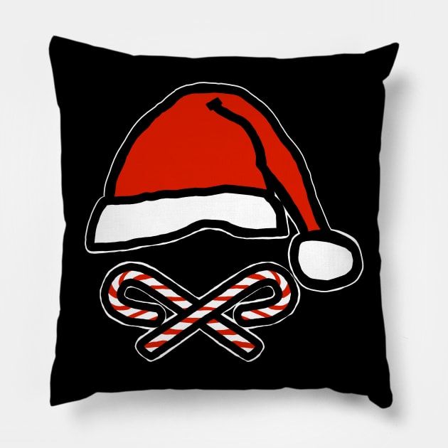 Christmas Santa Hat Skull and Candy Cane Crossbones Pillow by ellenhenryart