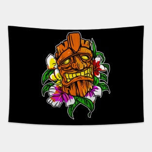 Tiki on  Flowers Tapestry