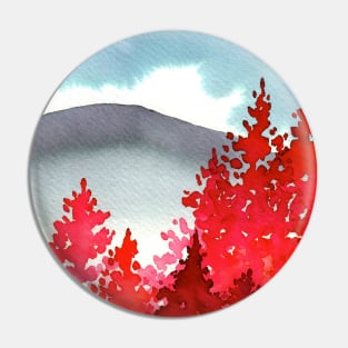 Watercolor Landscape With Red Trees Pin