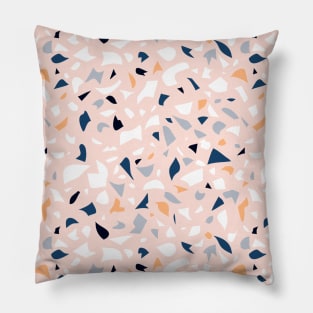 Terrazzo Pattern In Pastel Colors Peach Navy And White Pillow