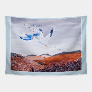 Geese over the farm Tapestry