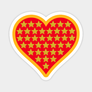 Little gold stars in red heart. Magnet