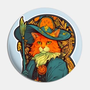 Art Nouveau Sorcerer Cat Wizard Pin