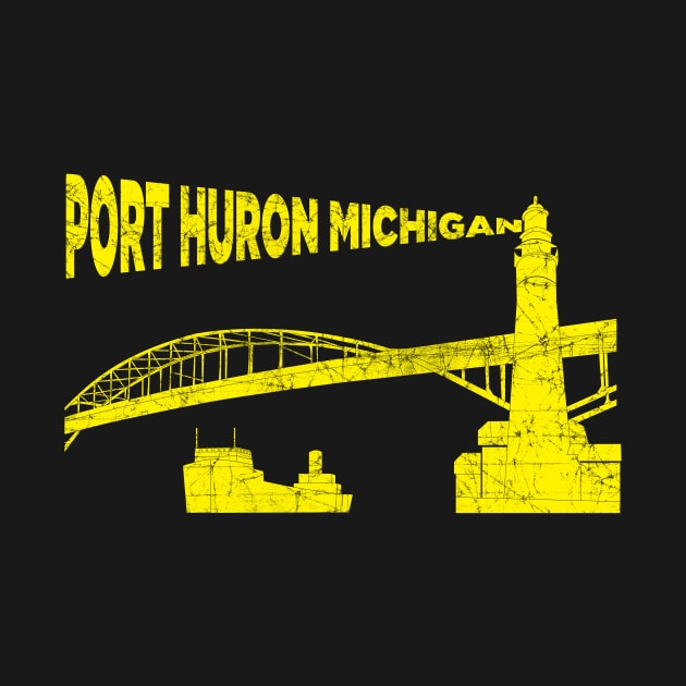 Yellow Port Huron Michigan Lighthouse Bridge Scene by JMG Graphics LLC