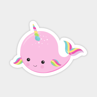 Unicorn Whale, Baby Whale, Cute Whale, Pink Whale Magnet