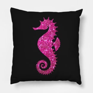 Hot Pink Faux Glitter Seahorse Pillow