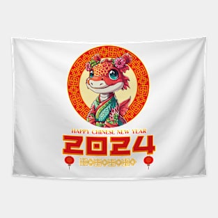 Cute Girl Dragon: Happy Chinese New Year 2024! Tapestry