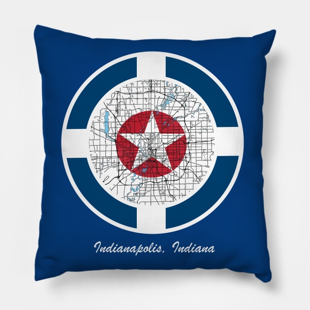 Indianapolis flag and map mashup Pillow by MadmanDesigns