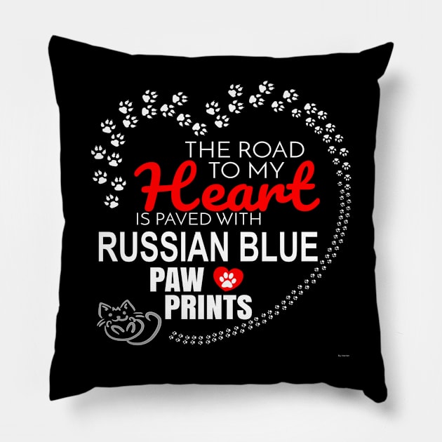 My Russian Blue Paw Prints - Gift For Russian Blue Parent Pillow by HarrietsDogGifts