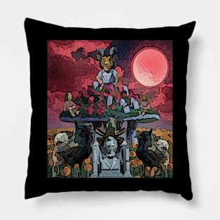 watercolor devil on mushroom over world Pillow