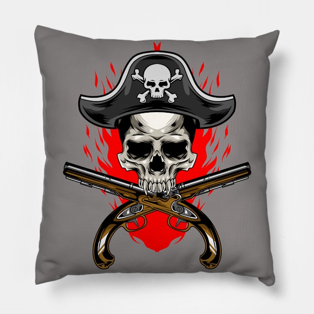 Skull Pirates Fire Guns Pillow by Harrisaputra