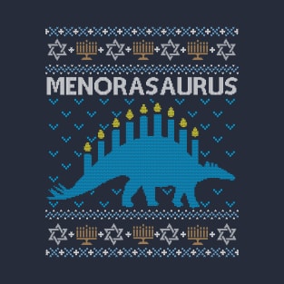 Funny Ugly Hanukkah Sweater, Dinosaur Menorasaurus T-Shirt