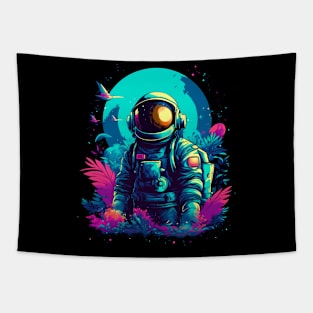 Vibrant Retro Spaceman Art Generated Planet Flora Design Tapestry