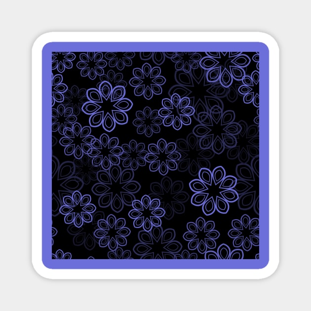 Neon Floral Blue on Black Magnet by ArtticArlo