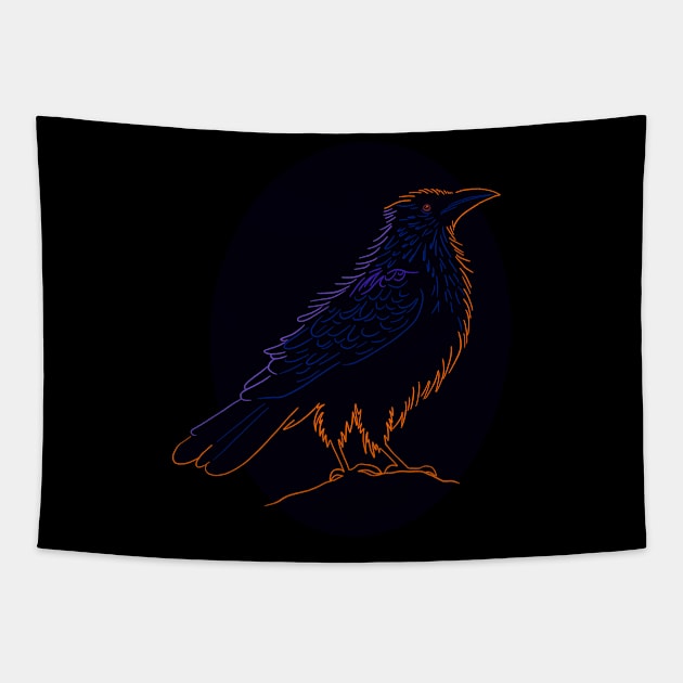 Crow or raven design. A black bird silhouette, with a sunset reflection Tapestry by DaveDanchuk