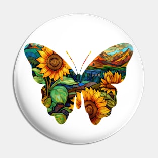 Sunflower Stained Glass Butterfly Pin