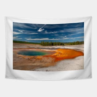 Deep Blue Pool and Orange Tapestry