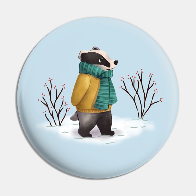 Winter Badger Pin by Melissa Jan