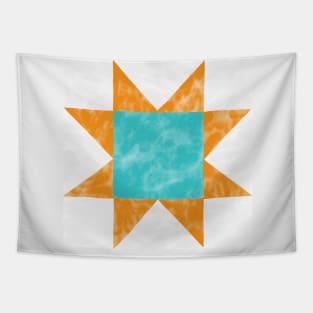 Orange and Cyan Quilt Star Watercolor Tapestry