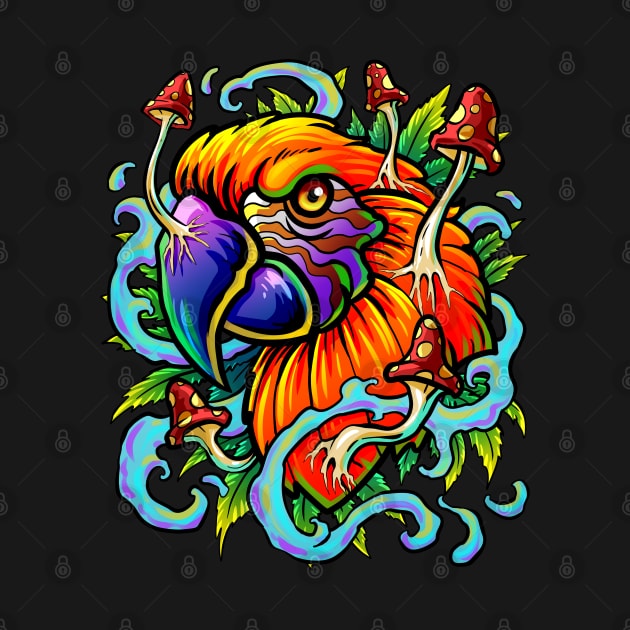 Weed Magic Mushroom Parrot Art Trippy Shroom LSD Acid Trip by Proficient Tees