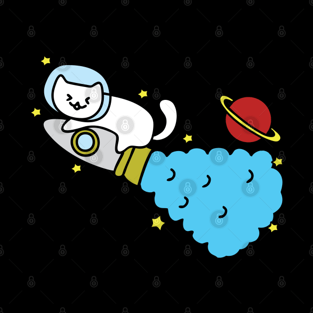 Cat Space Traveler on a Rocket in Space by FrogAndToadsWorkshop