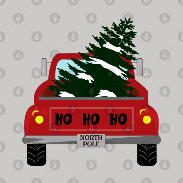 HO HO HO, a North Pole truck hauling a Christmas tree by Blended Designs