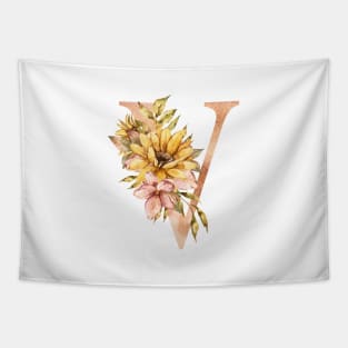 Watercolor sunflower bouquet monogram letter V Tapestry