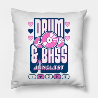 DRUM AND BASS  - 3 Records & Hearts (Navy/Pink) Pillow