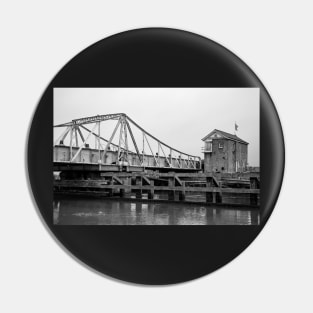 Black and white photo of the Reedham swing bridge over the River Yare Pin