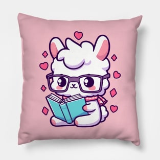 Kawaii Llama Reading Book Llama Lover Bookworm Pillow