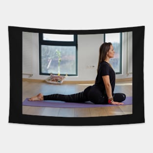 Woman in various yoga postures Tapestry