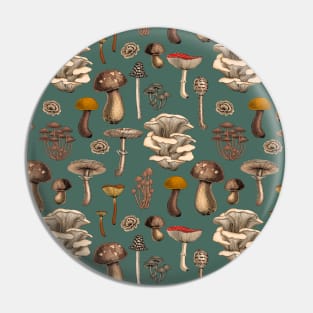 Wild Mushrooms  on pine green Pin