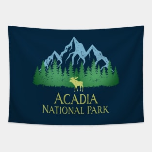 Acadia National Park Maine Mountain Trees Silhouette Moose Tapestry