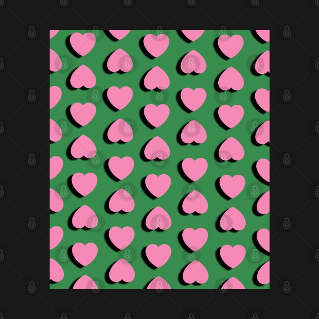 Pink Hearts Spots on Green Background by OneThreeSix